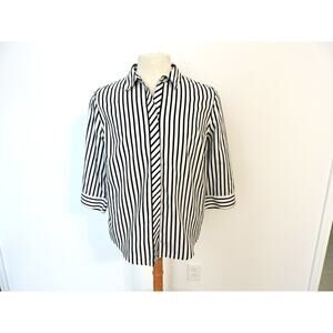 Chico's Hidden Buttons Black & White Striped Shirt, Size 3